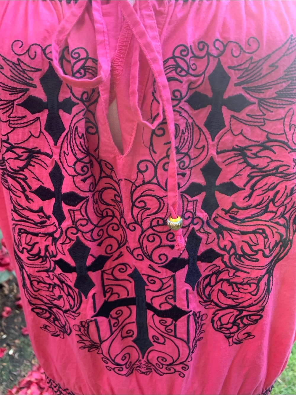 Rock & Roll Cowgirl Pink Short-Sleeve Peasant Blouse with Black Graphic - Picture 4 of 8